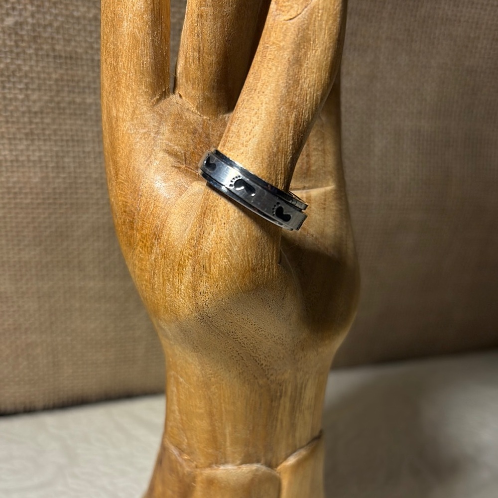 Black Silver Footprints 👣 Stainless Unisex Spinner Ring